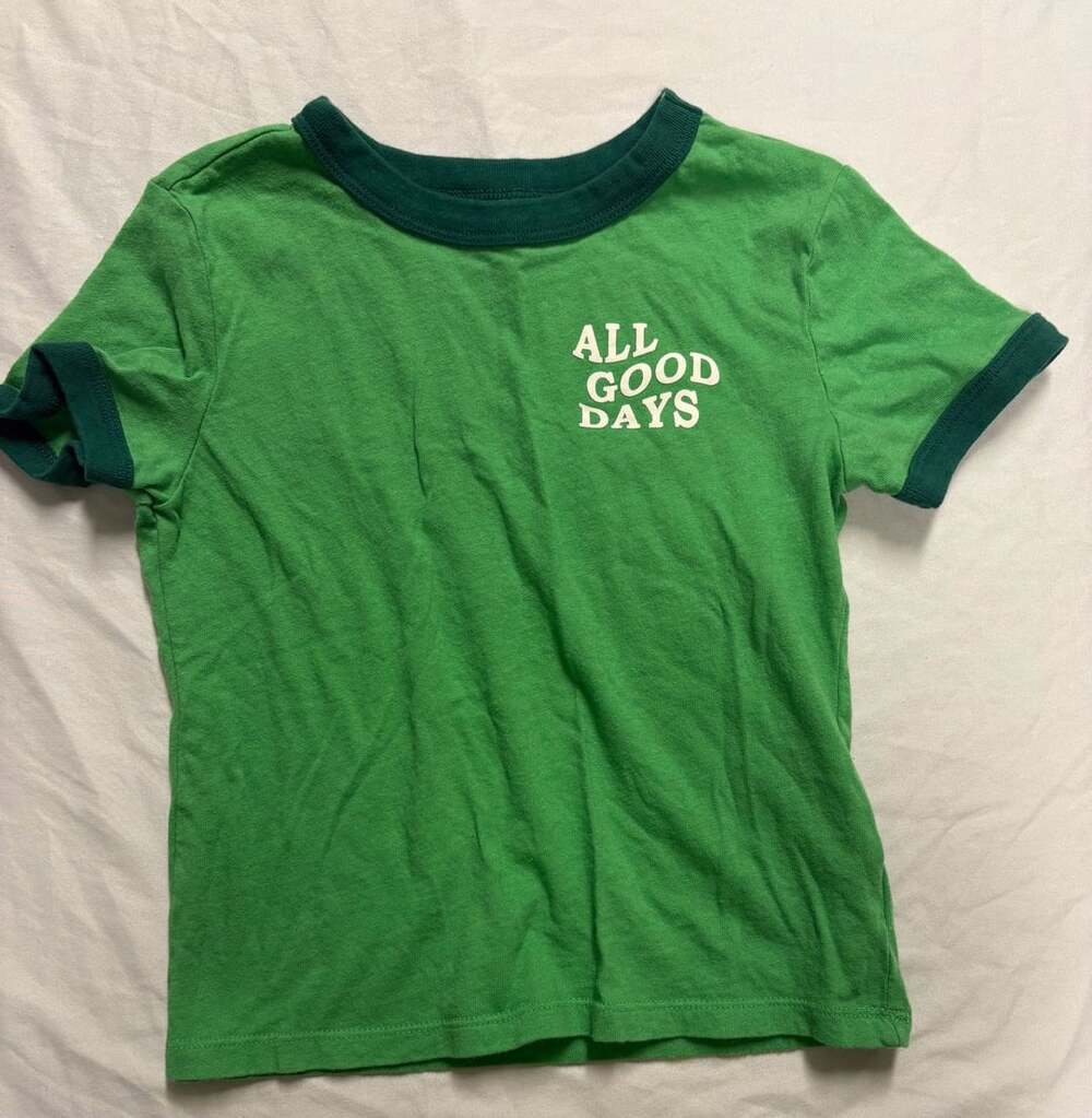 Old Navy Green All Good Days Graphic Ringer T-Shirt